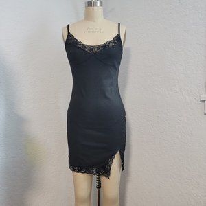 NWOT Black Rib Knit & Lace Mini Dress